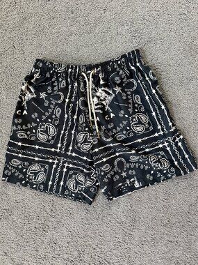 Negative Space Shorts Black Western Cowboy Print Theme - Mens M - Swim Beach EUC